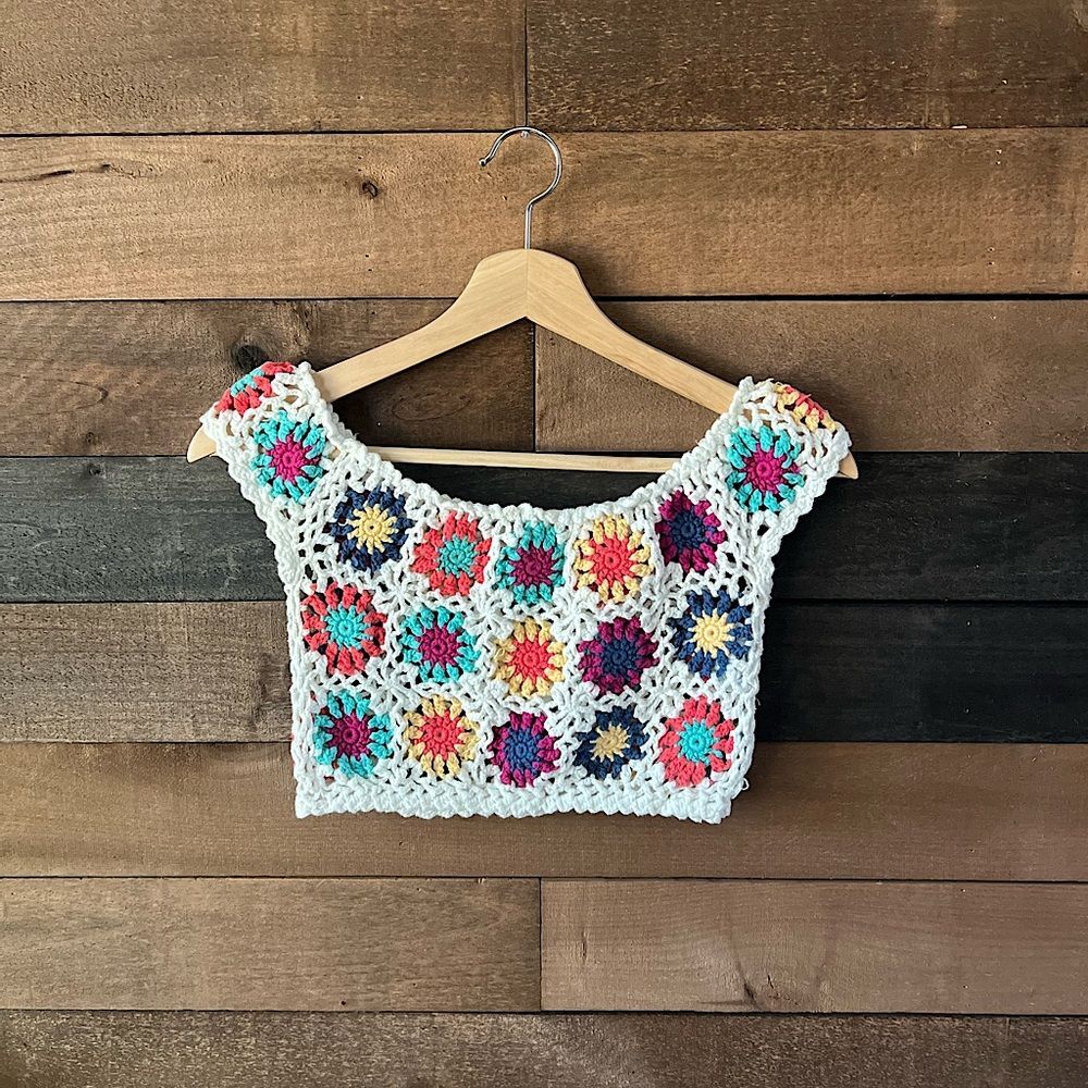 Forever 21 Embroidered Floral Crochet Crop Top Multicolor Festival Boho Small